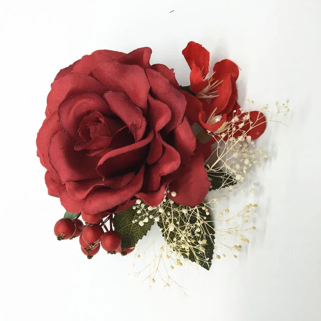 Luxurious Rose Hair Clip with Berries and Leaves