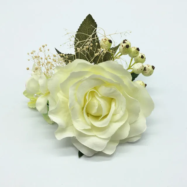 Luxurious Rose Hair Clip with Berries and Leaves