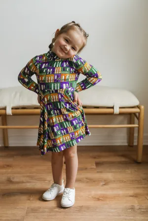 Mardi Gras Houses Bamboo Turtleneck Twirl Dress