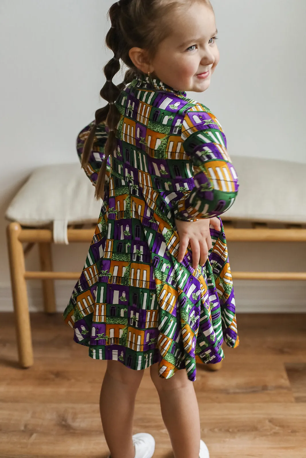 Mardi Gras Houses Bamboo Turtleneck Twirl Dress
