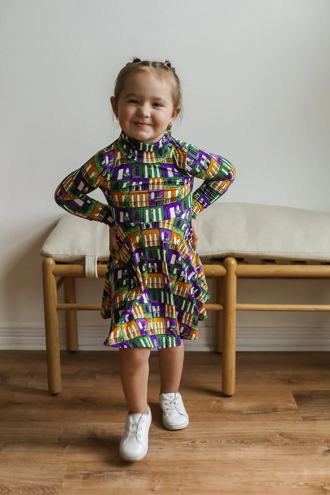 Mardi Gras Houses Bamboo Turtleneck Twirl Dress
