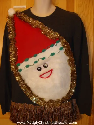 Mens Wacky Santa Ugly Christmas Sweater Long Fringe