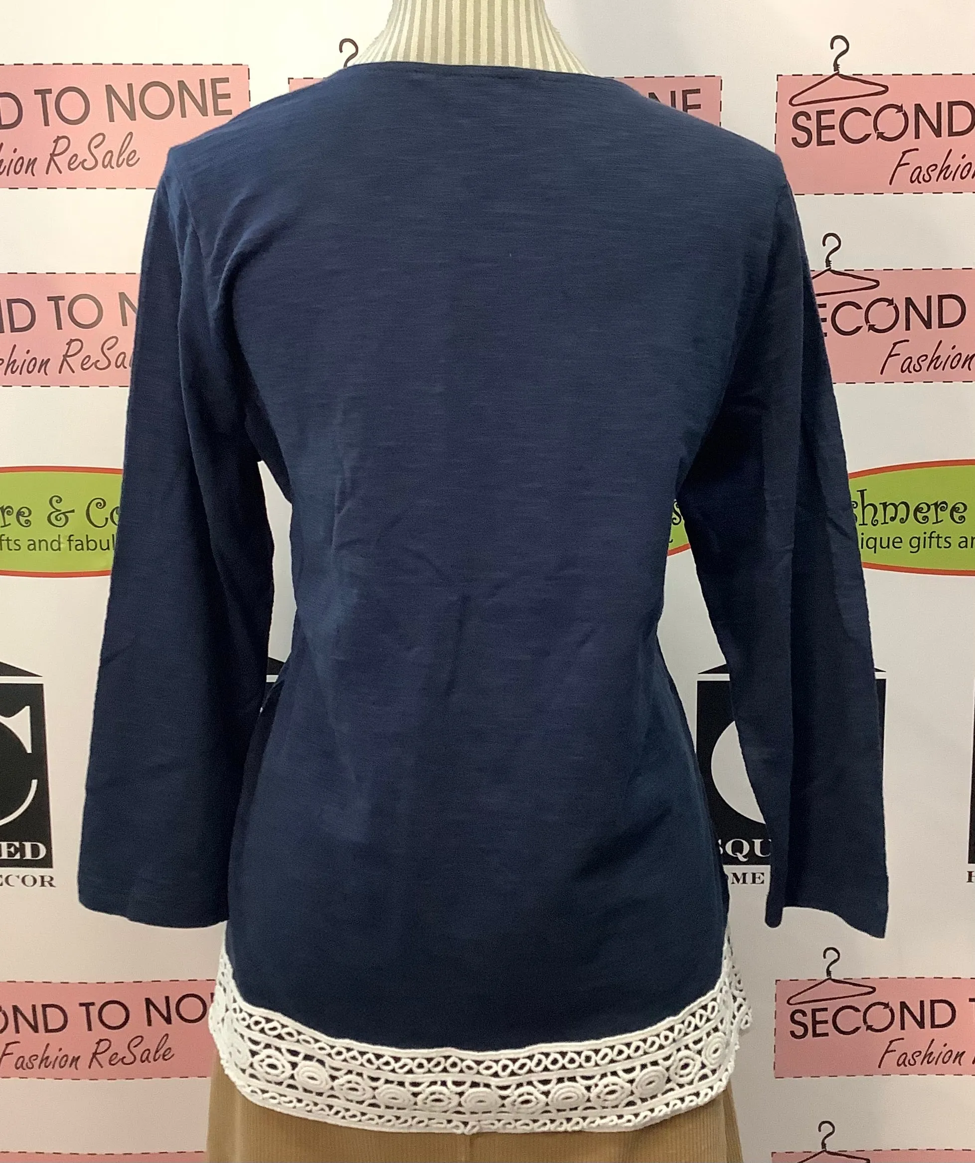 Navy & Lace Tunic Top (Size L)