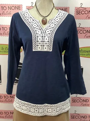 Navy & Lace Tunic Top (Size L)