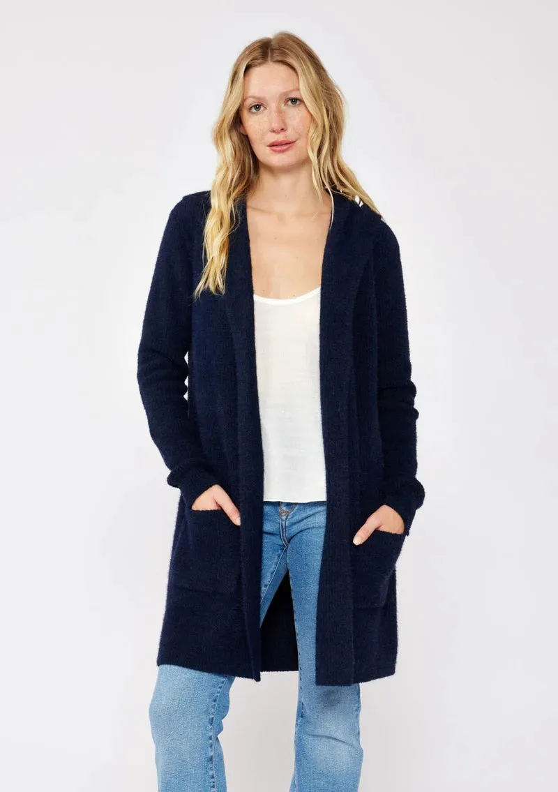 NAVY MID-LENGTH HOODED CARDIGAN