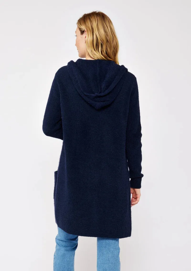 NAVY MID-LENGTH HOODED CARDIGAN