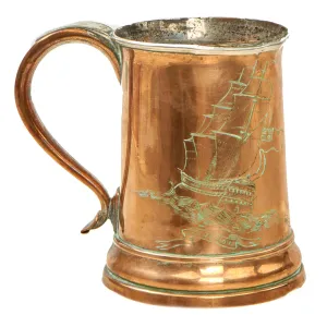 Original British Napoleonic Royal Navy Silver Plated Copper Pint Tankard from HMS ZEALOUS with Nelson’s “Band of Brothers” Engraved on the Side - c. 1800