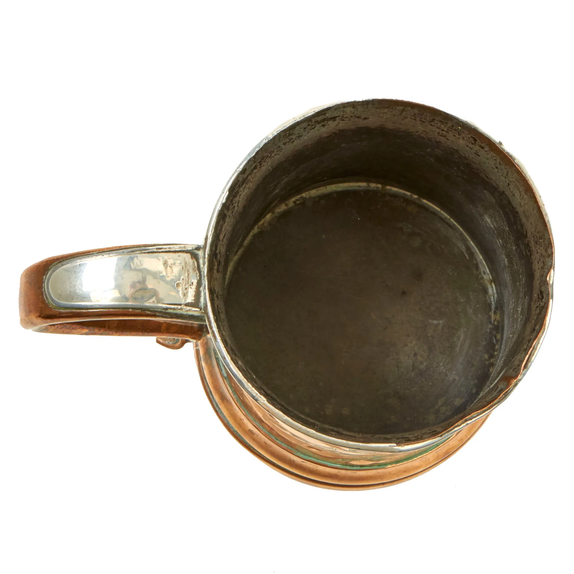 Original British Napoleonic Royal Navy Silver Plated Copper Pint Tankard from HMS ZEALOUS with Nelson’s “Band of Brothers” Engraved on the Side - c. 1800