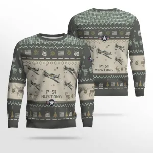 P-51 Mustang The Checkertail Clan P51_Aircraft Ugly Sweater, Ugly Sweater Christmas Shirt for Men Dad Veteran