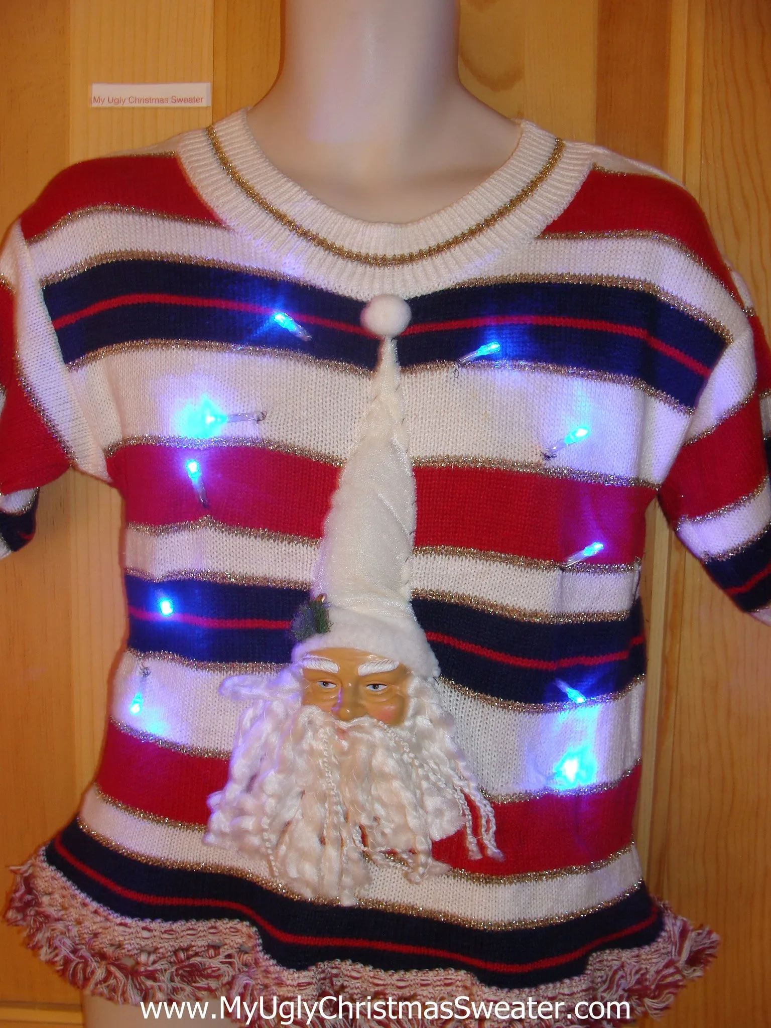 Patriotic Short Sleeved Light Up Xmas Sweater 3D Santa