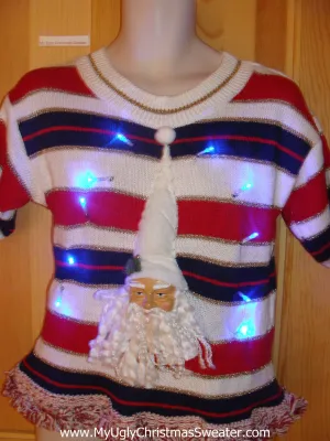 Patriotic Short Sleeved Light Up Xmas Sweater 3D Santa