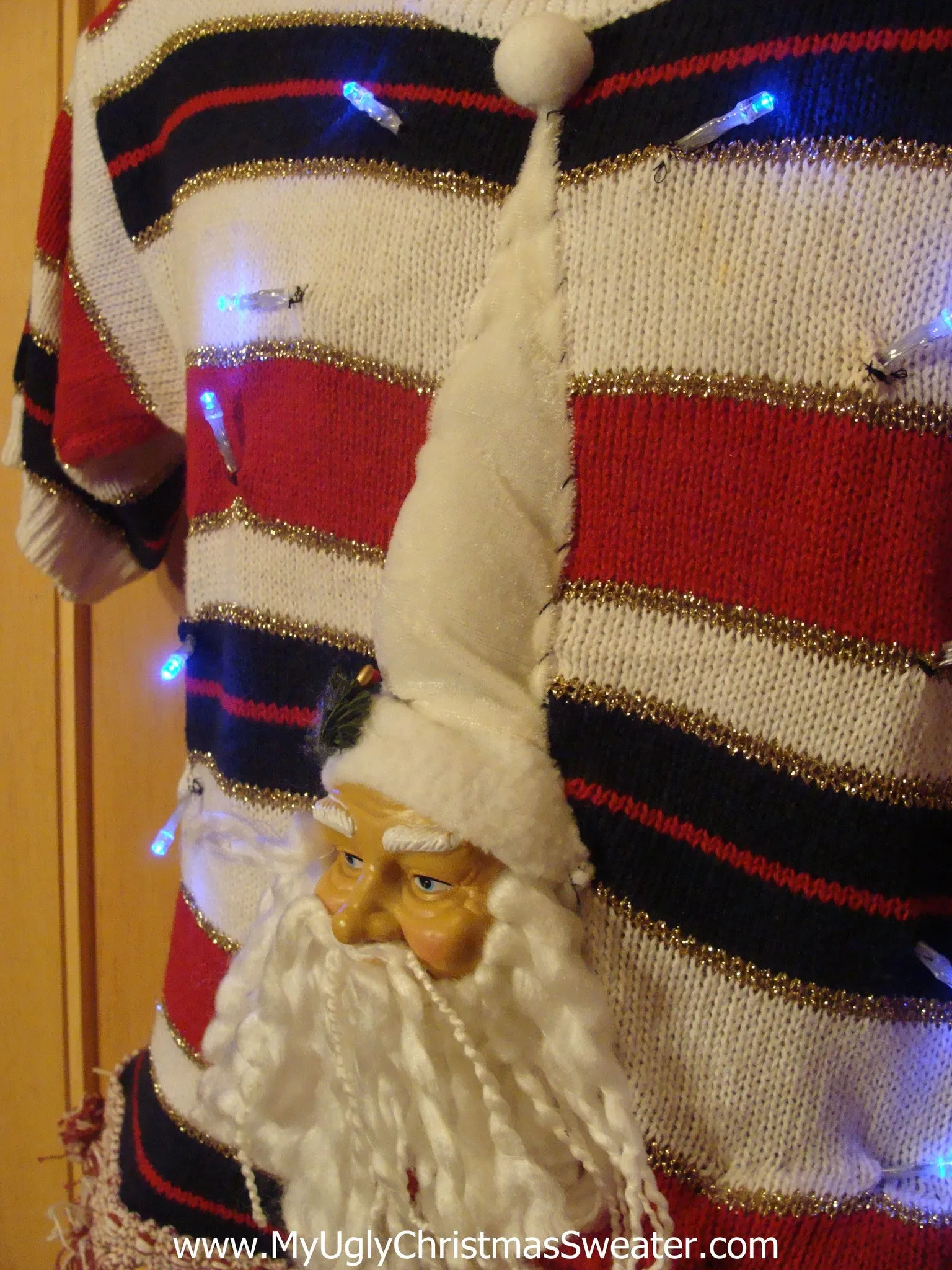Patriotic Short Sleeved Light Up Xmas Sweater 3D Santa