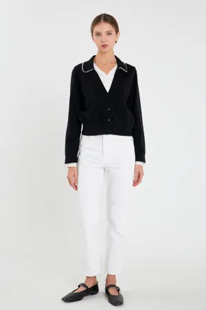 Pearl Trim Vasity Cardigan