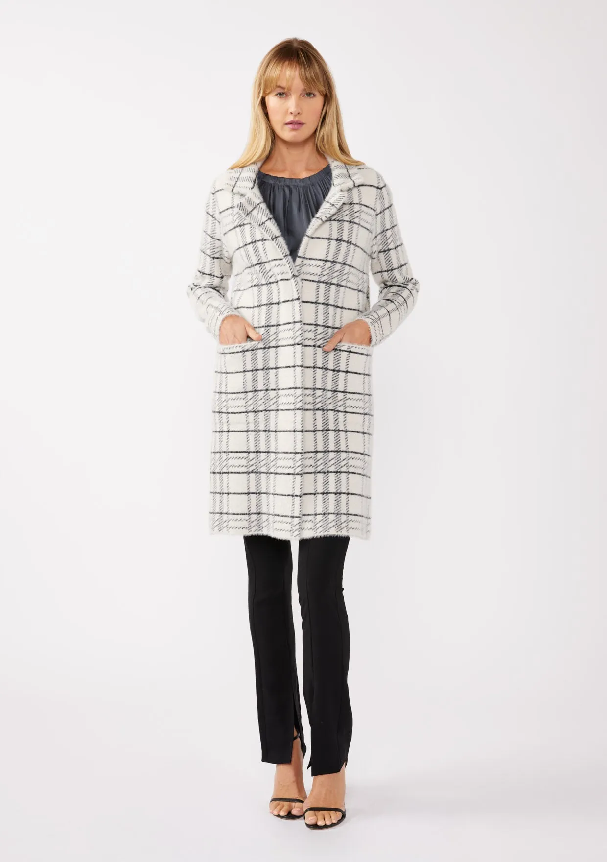 Plaid Notched Collar Button Front Cardigan