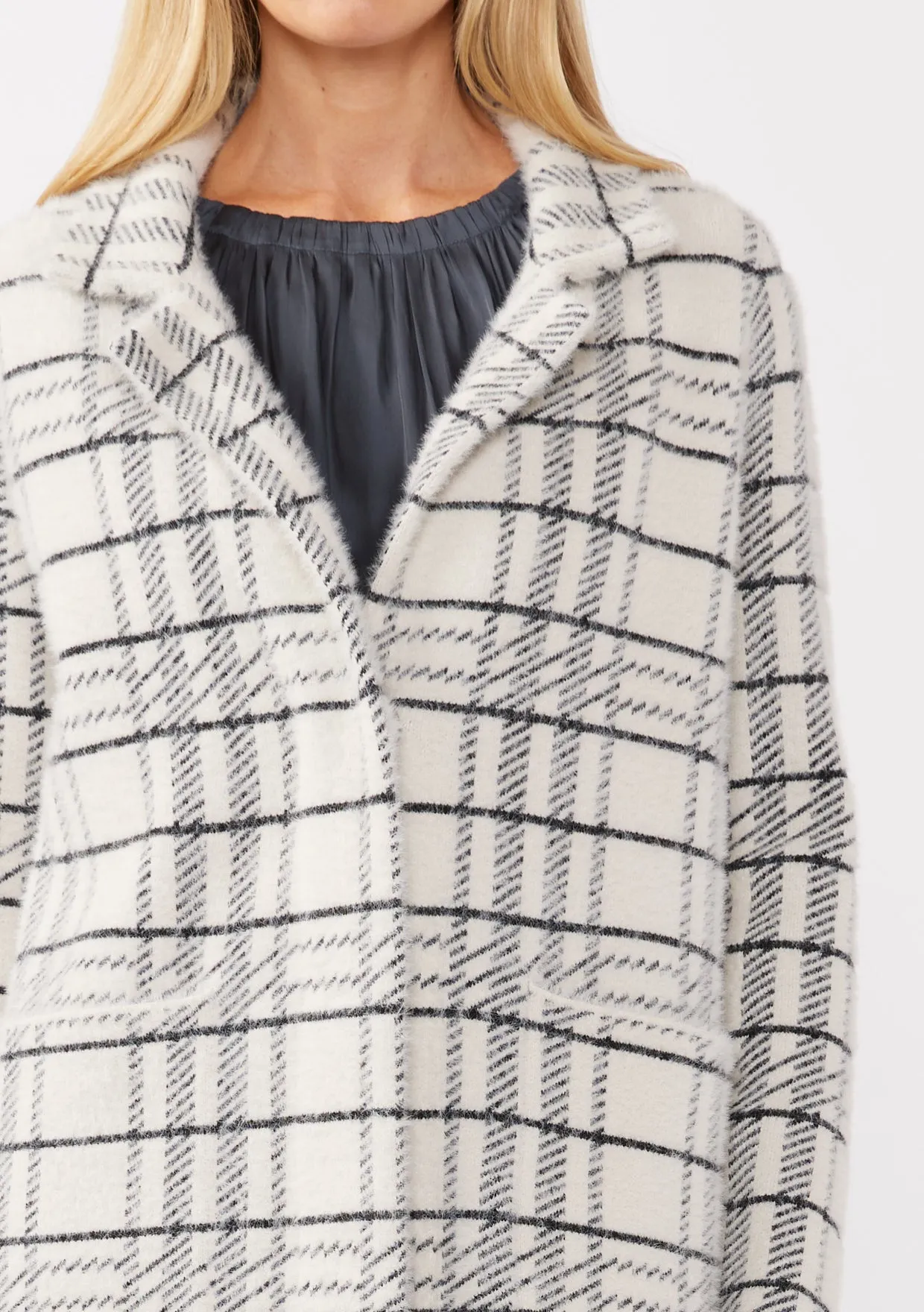 Plaid Notched Collar Button Front Cardigan