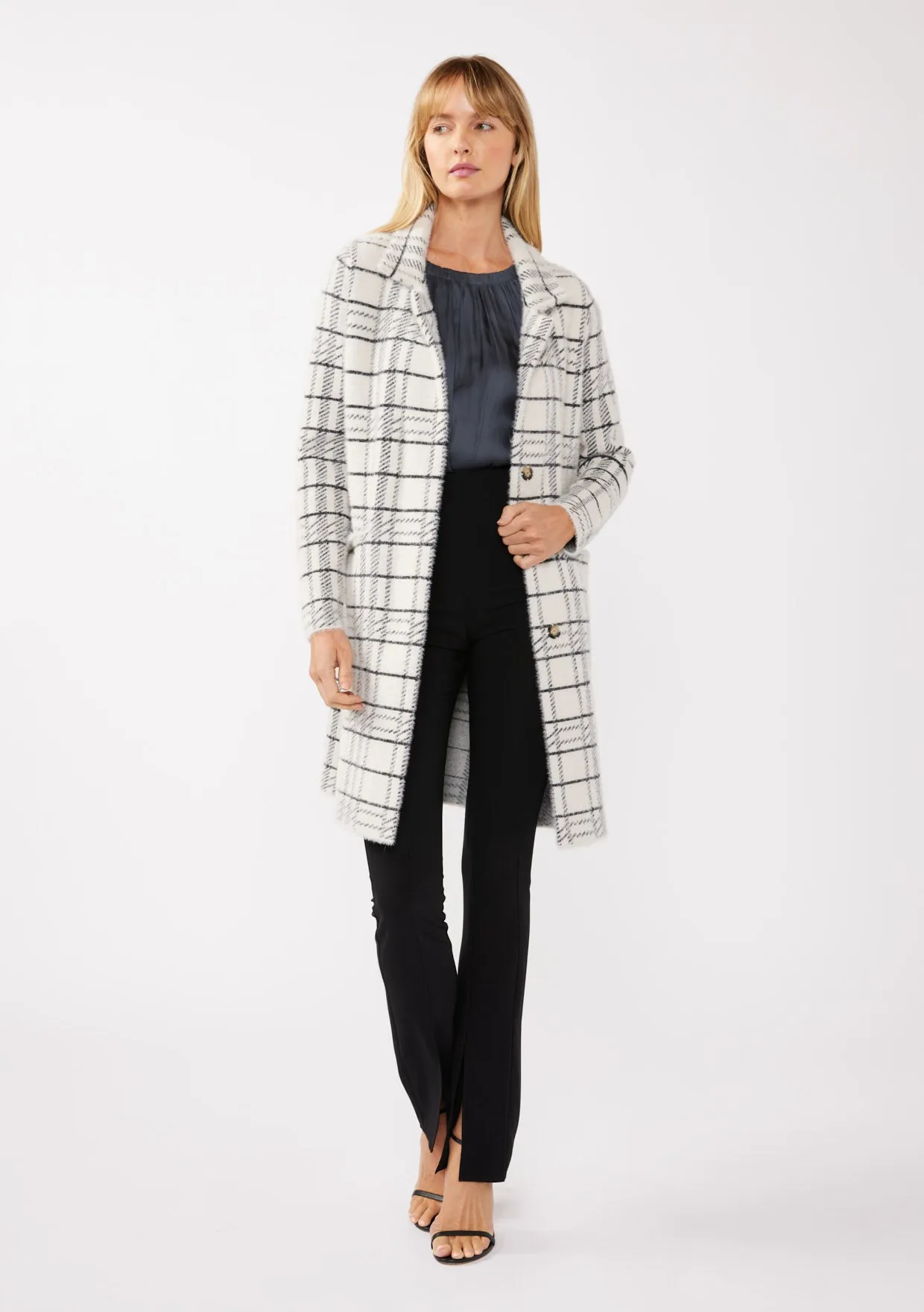 Plaid Notched Collar Button Front Cardigan