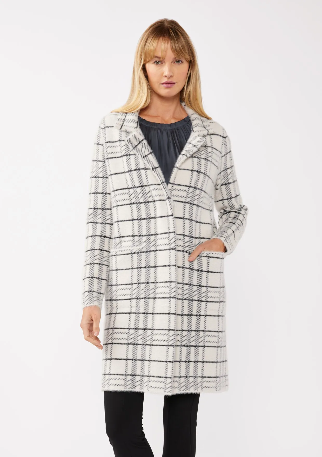 Plaid Notched Collar Button Front Cardigan