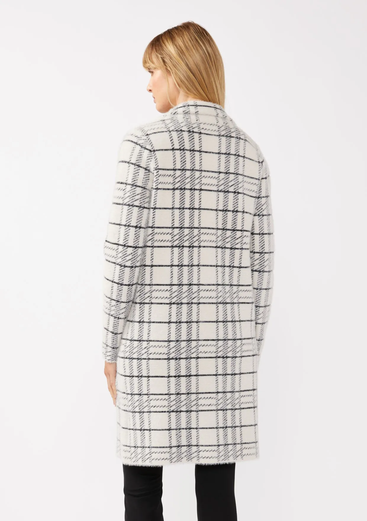 Plaid Notched Collar Button Front Cardigan