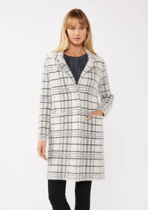 Plaid Notched Collar Button Front Cardigan