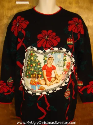 Poinsettia 80s Mess Hottie Guy Ugly Christmas Sweater