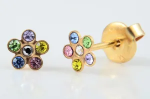 Pre-Sterilised Hypoallergenic Gold 6mm Flower Rainbow Earrings (1 pair) - 52-661