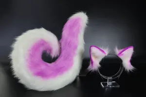 Purple white faux fur shepherd dog tail and ear set Shiba Inu dog ear and tail set animal cosplay petplay puppy ear and tail set halloween