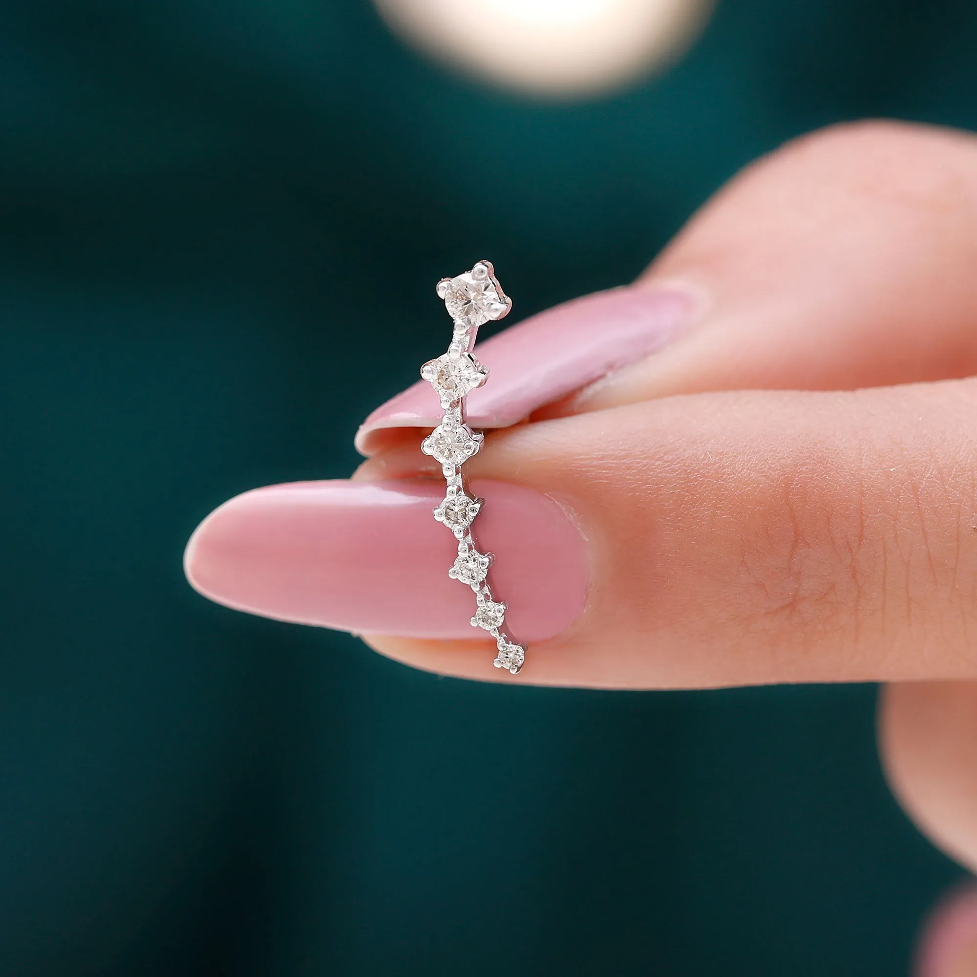 Real Diamond Ear Climber Earring for Helix Piercing