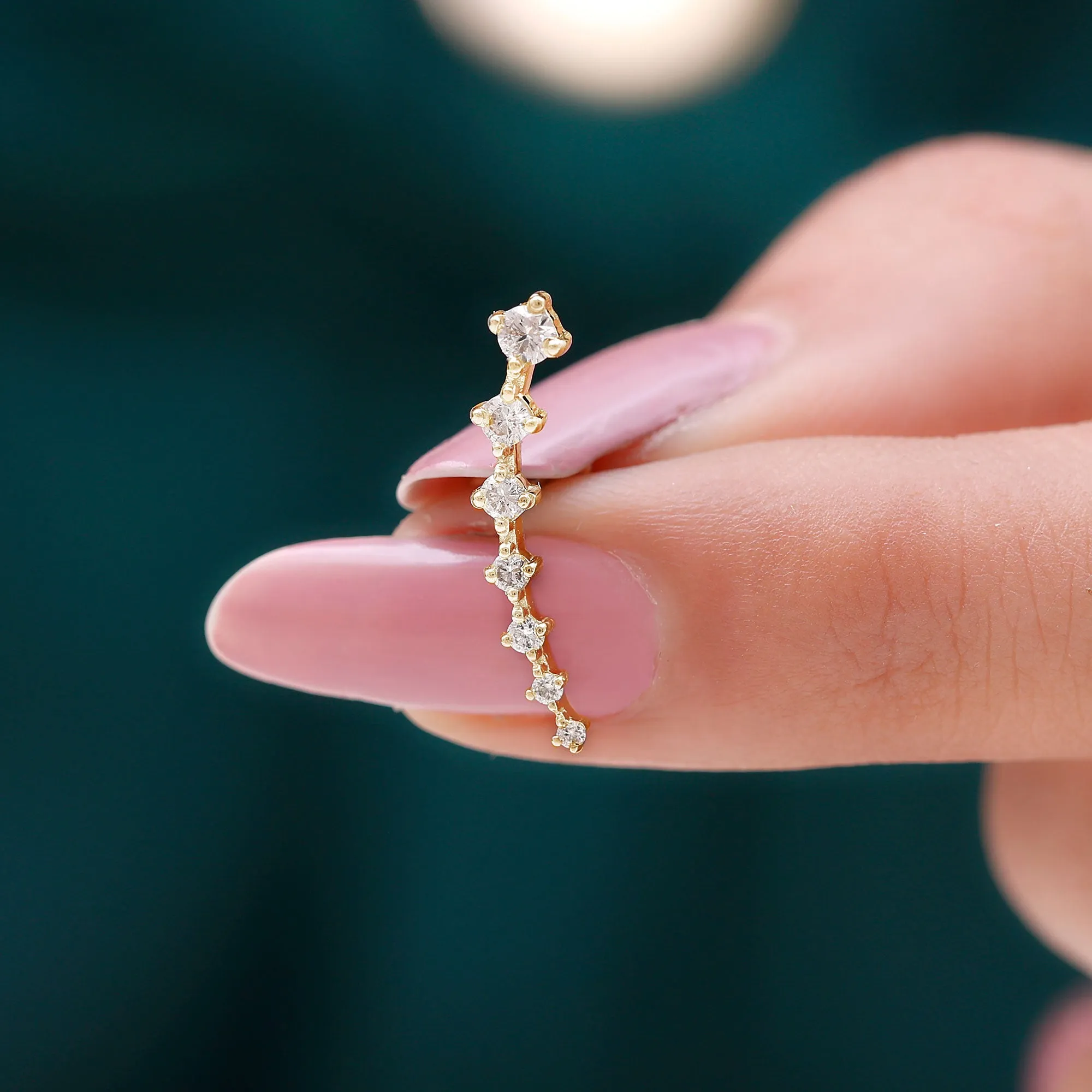 Real Diamond Ear Climber Earring for Helix Piercing