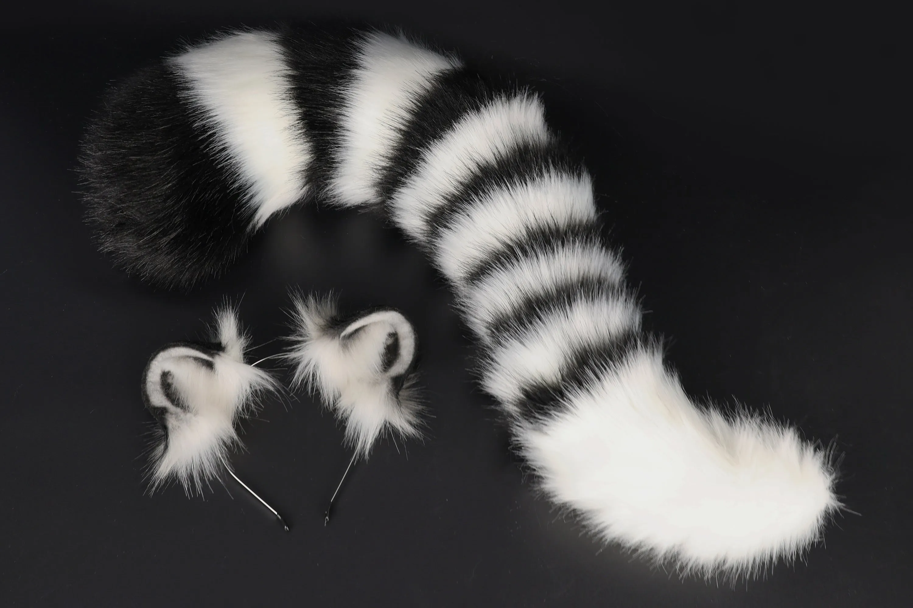 Realistic faux fur white tiger ear and tail set anime cosplay tiger kemonomimi