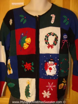 Red, Blue, and Black Checkerboard Tacky Christmas Sweater (f1294)