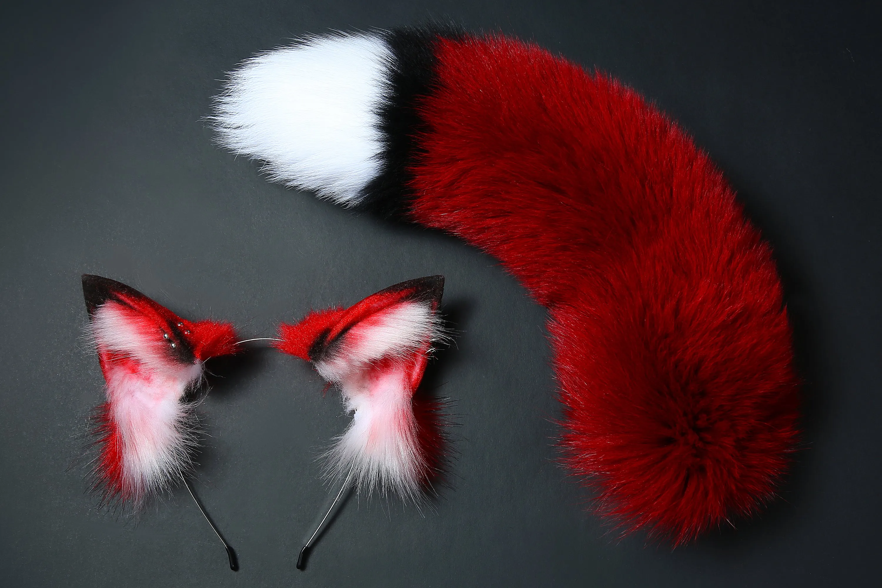 Red fox tail and ear set fox ear and tail cosplay wolf tail and ear cat tail cat ear anime cosplay kitten earsand tail kittenplay Halloween