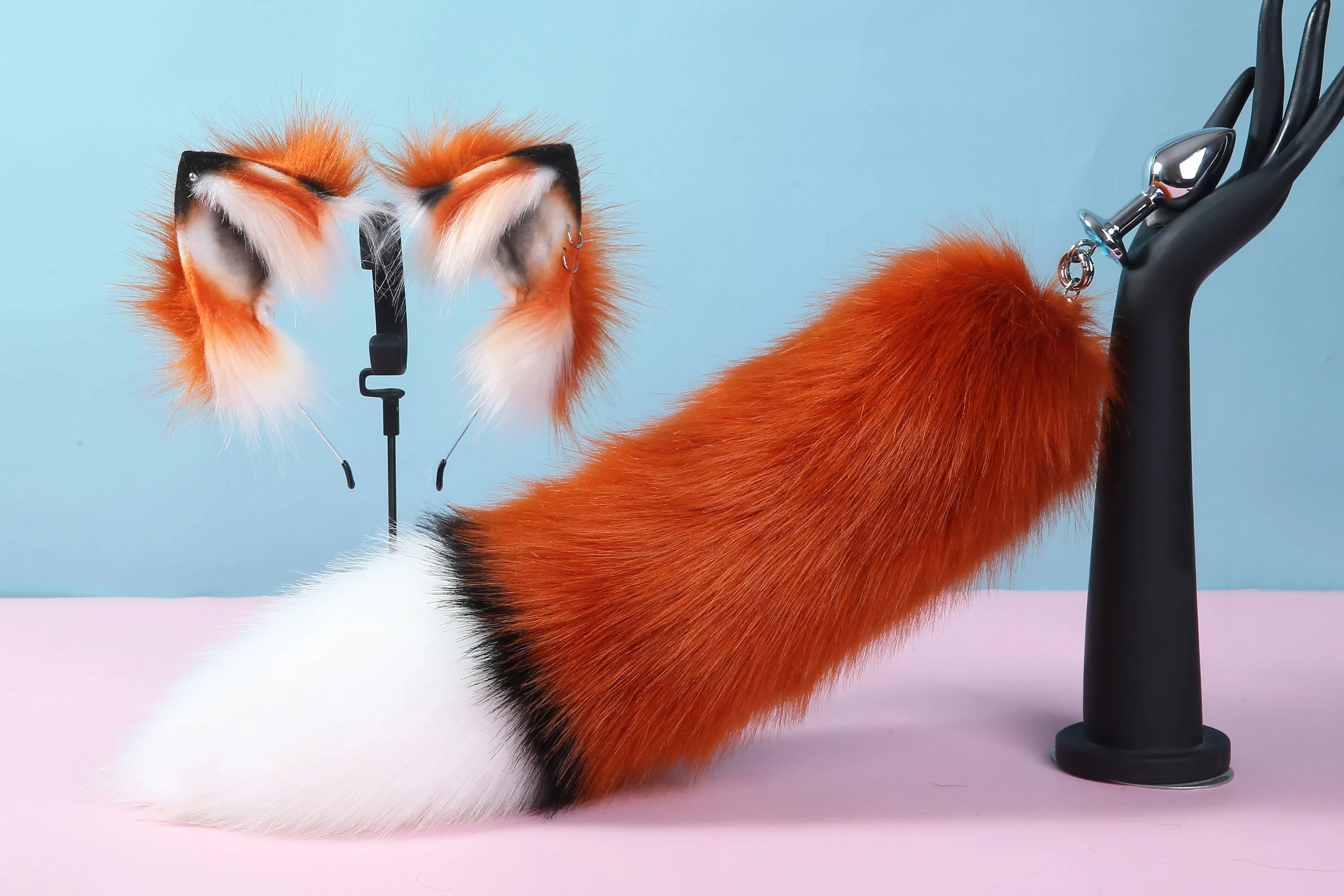 red fox tail plug and ear set fox ear fluffy wolf tail butt plug tail buttplug wolf ear petplay sextoy anal plug tail cat tail plug mature