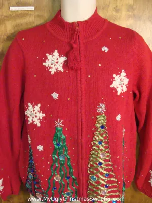 Red Ugly Christmas Sweater with Bling Trees