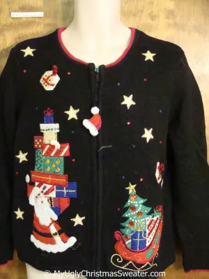 Santa and Gifts Bling Ugly Christmas Sweater