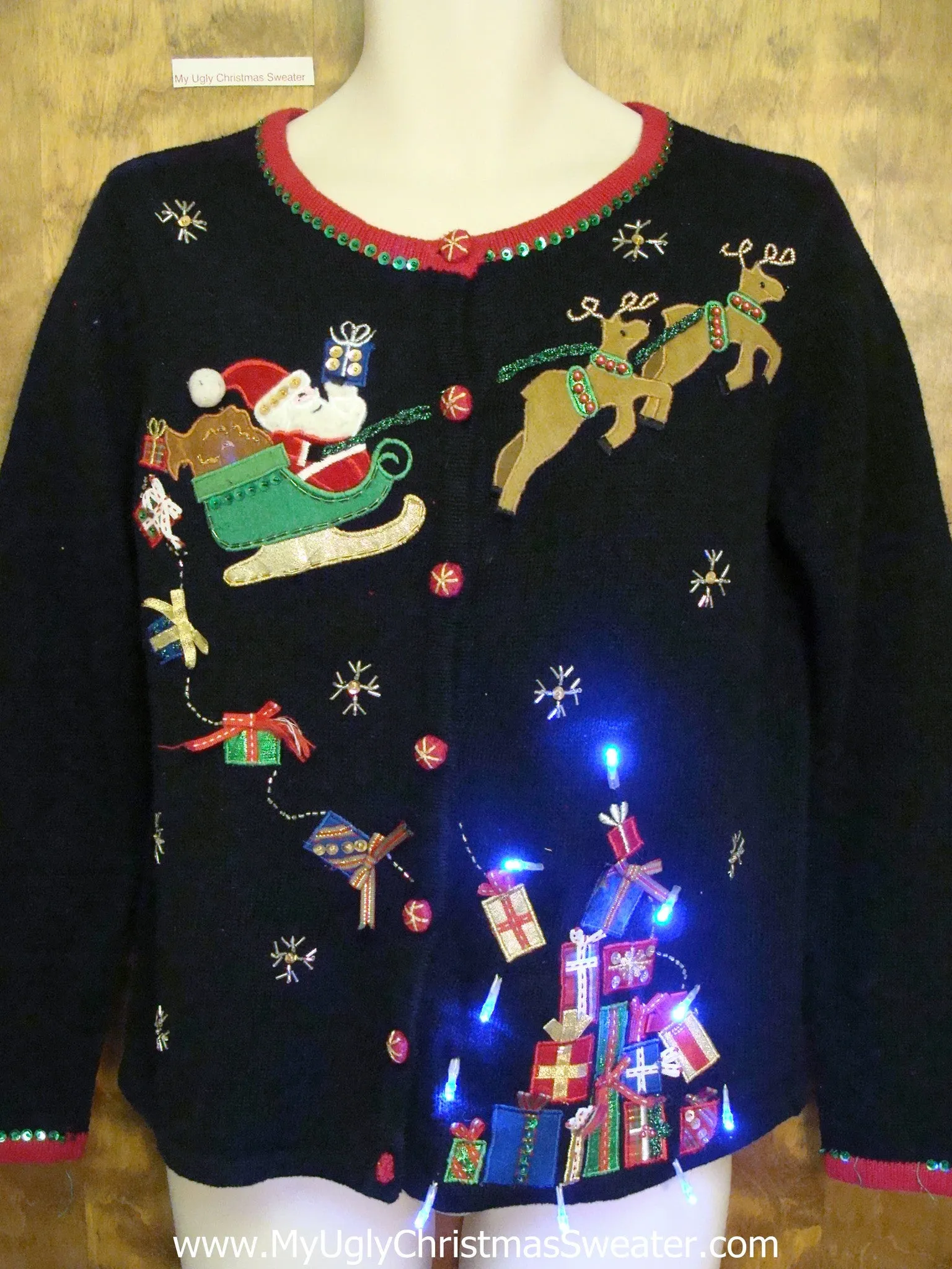Santa and Reindeer Ugly Christmas Sweater with Lights