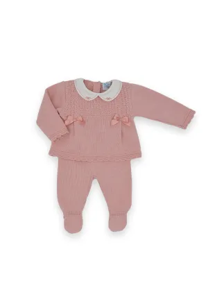 Sardon Girls Blush Pink Knitted Jumper and Footed Pants Set