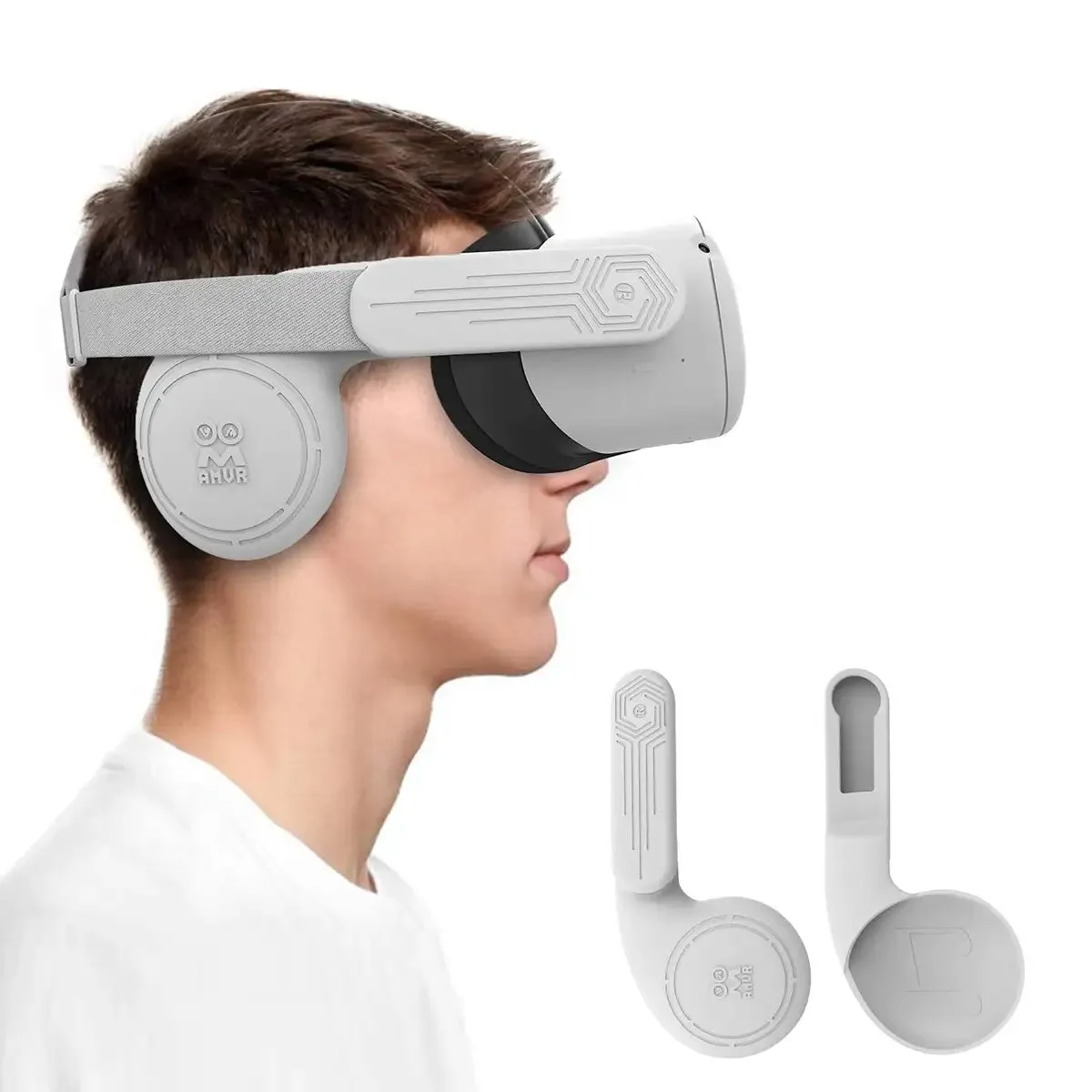 Silicone Ear Muffs - White and Black | for Quest 2