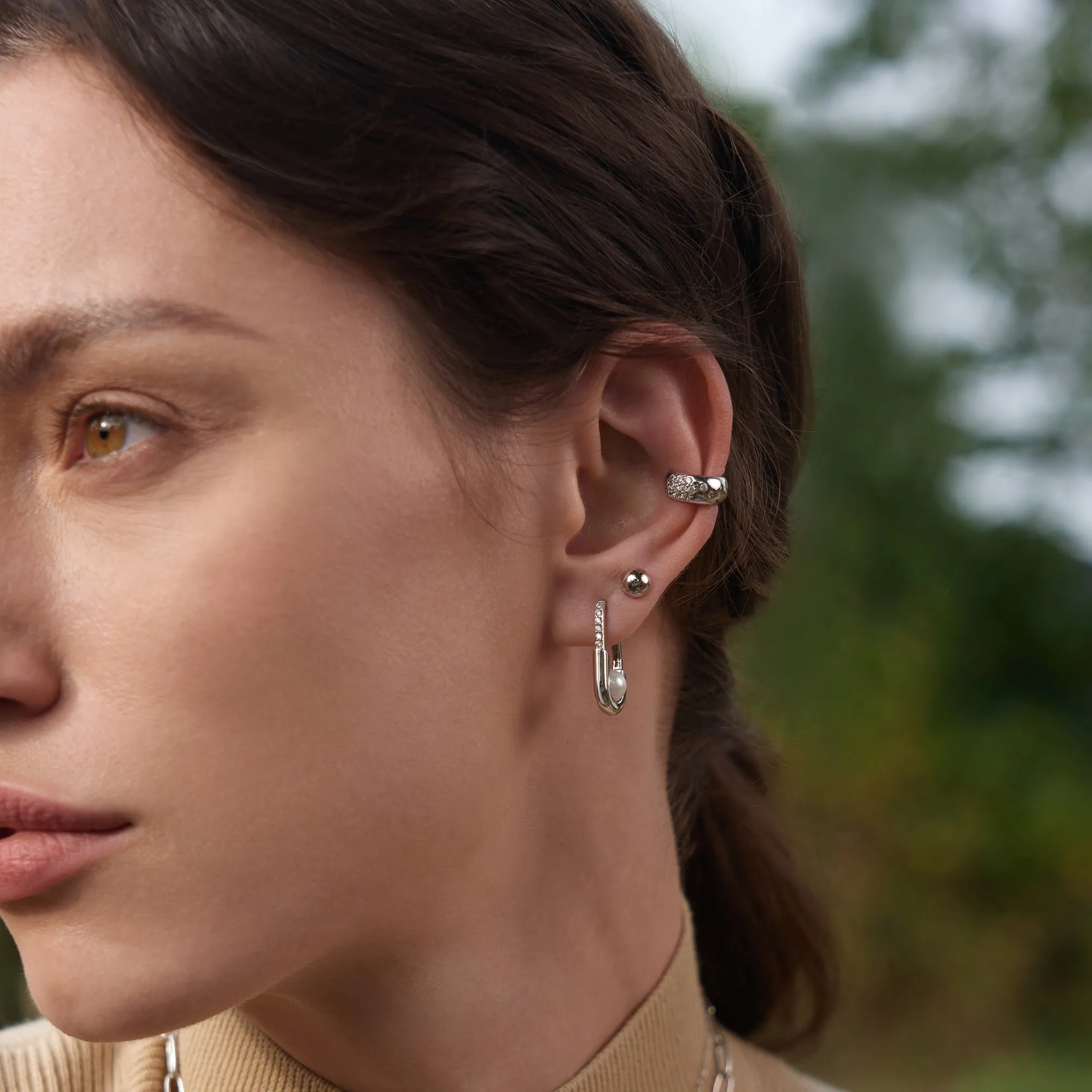 Silver Wide Sparkle Ear Cuff