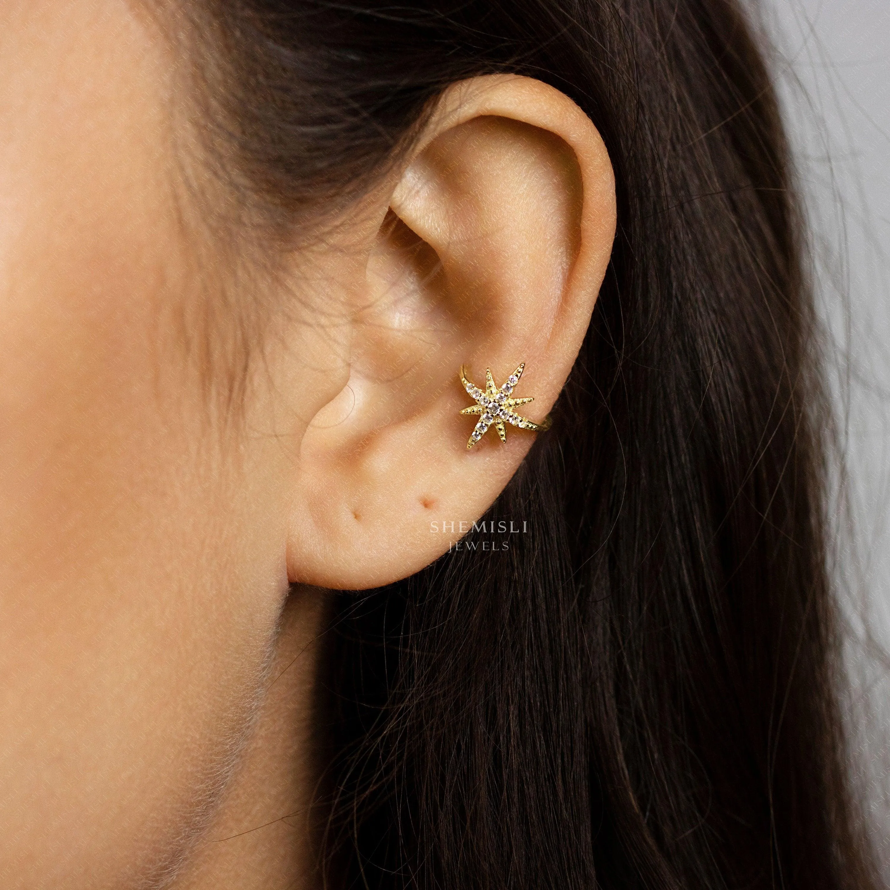 Starburst Ear Cuff, Star Conch Cuff, Earring No Piercing is Needed, Gold, Silver SHEMISLI - SF035