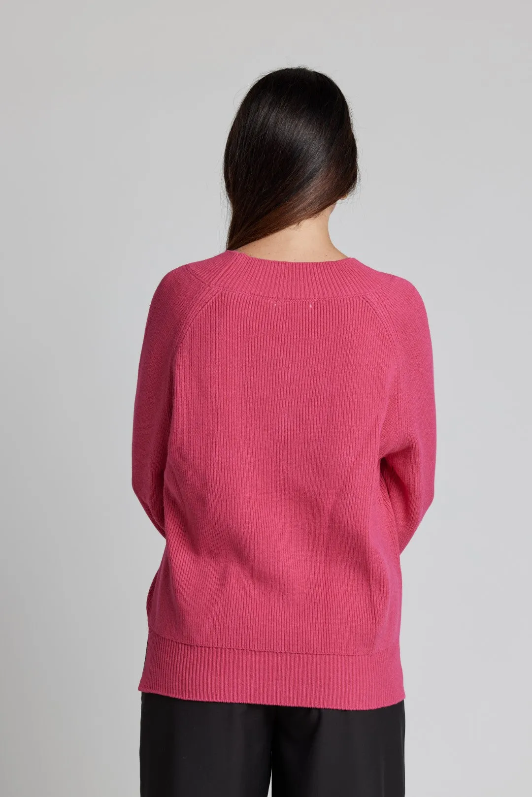 Stella & Gemma Lobby V-Neck Sweater - Fuchsia
