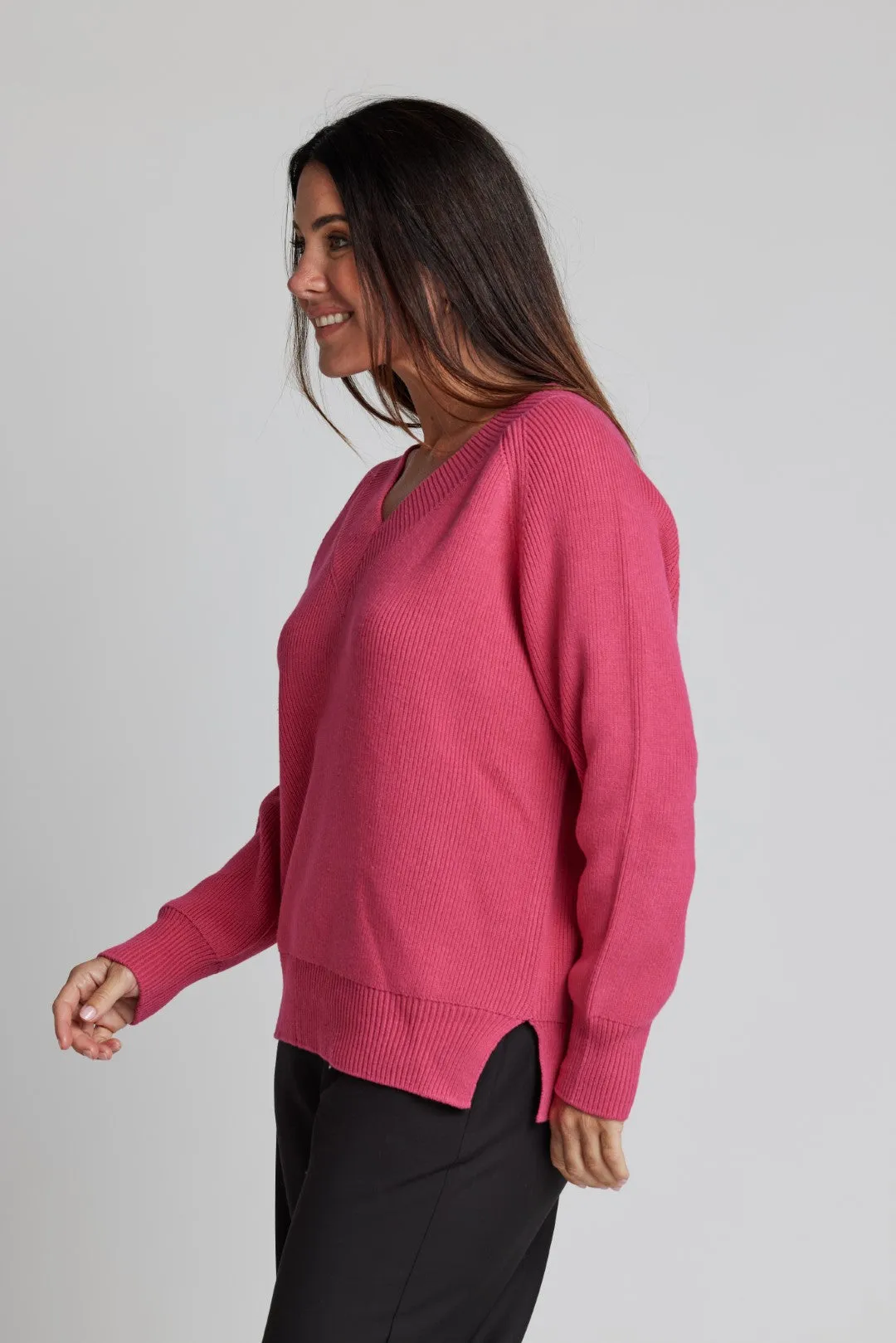 Stella & Gemma Lobby V-Neck Sweater - Fuchsia