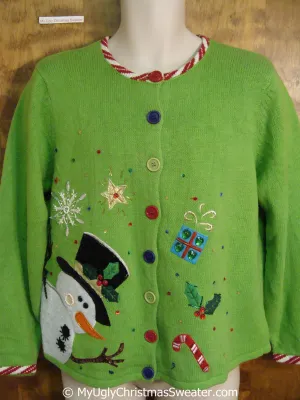 Tacky Green Christmas Sweater with Padded Shoulders