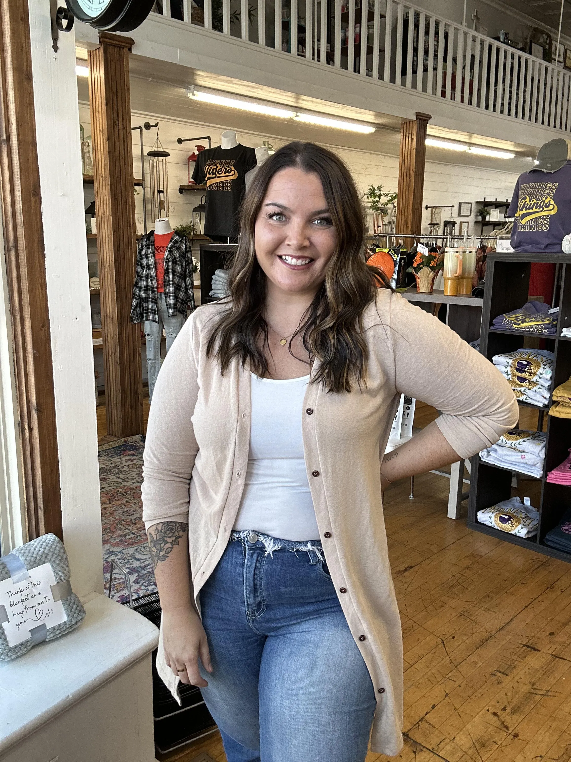 Tan Open Front Cardigan