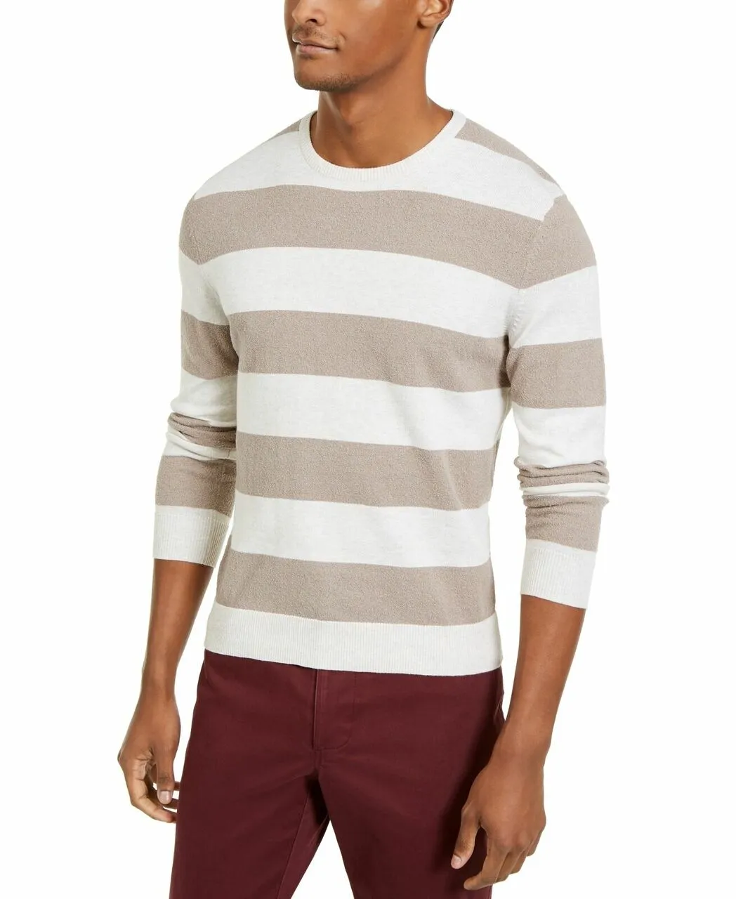 Tasso Elba Men's Rugby Boucle Sweater  Dark Beige Size Small