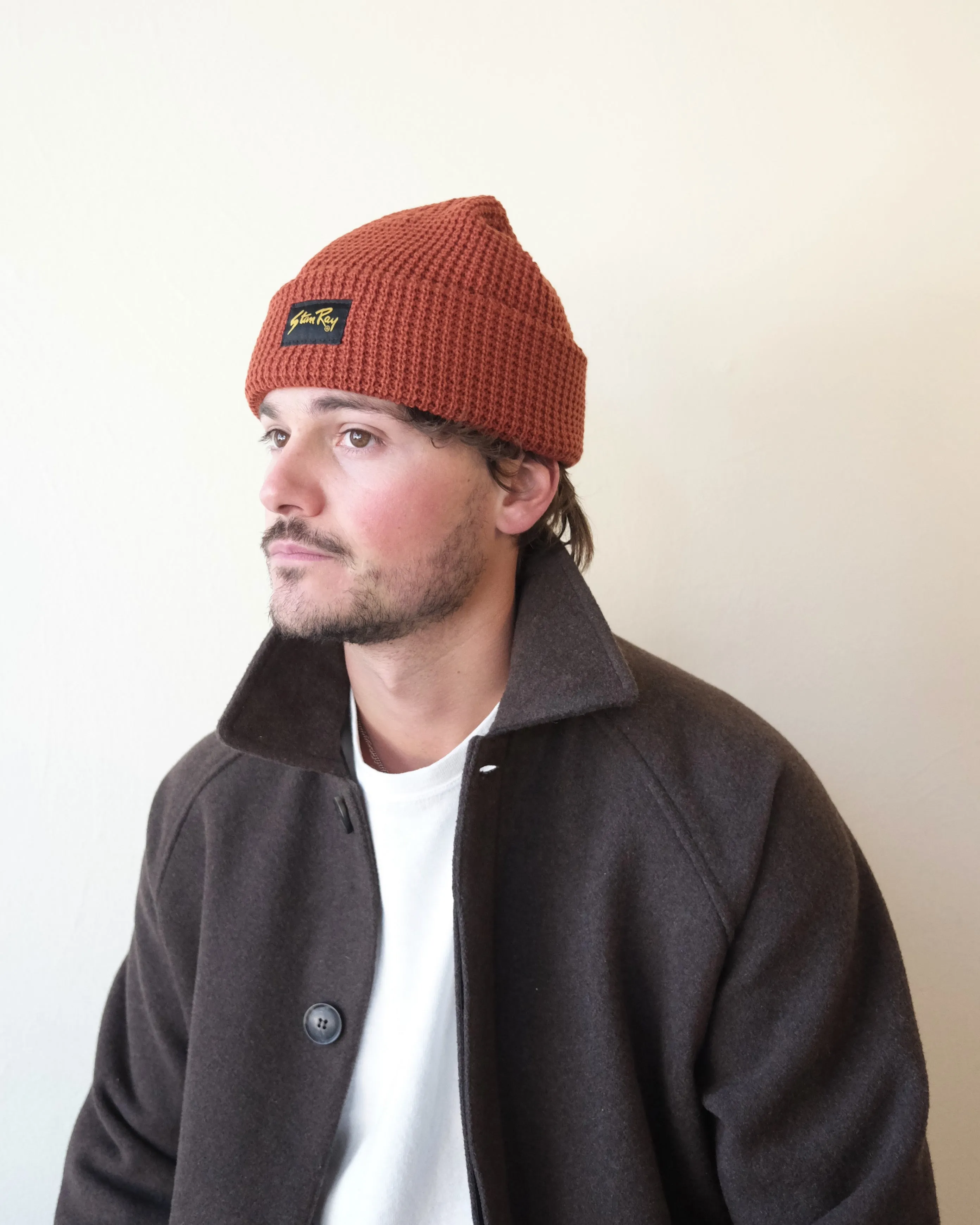 Waffle Knit Beanie, Cranberry