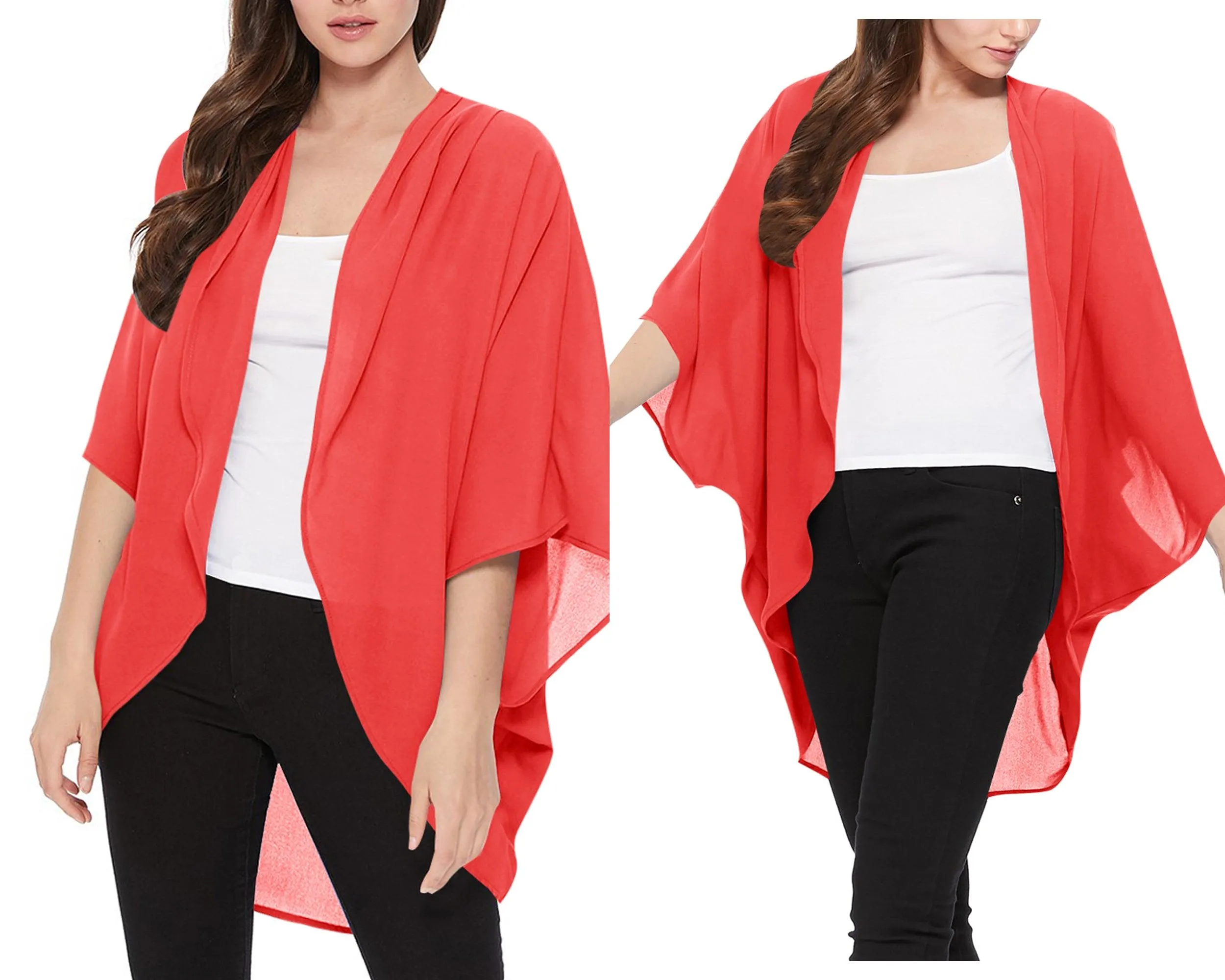 Women's Loose Fit 3/4 Sleeves Kimono Style Cover Up Solid Cardigan S-3XL