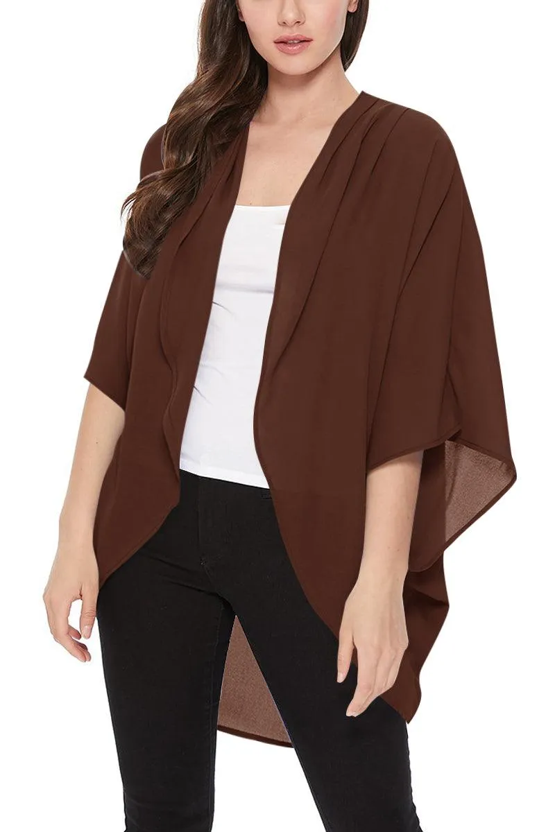 Women's Loose Fit 3/4 Sleeves Kimono Style Cover Up Solid Cardigan S-3XL