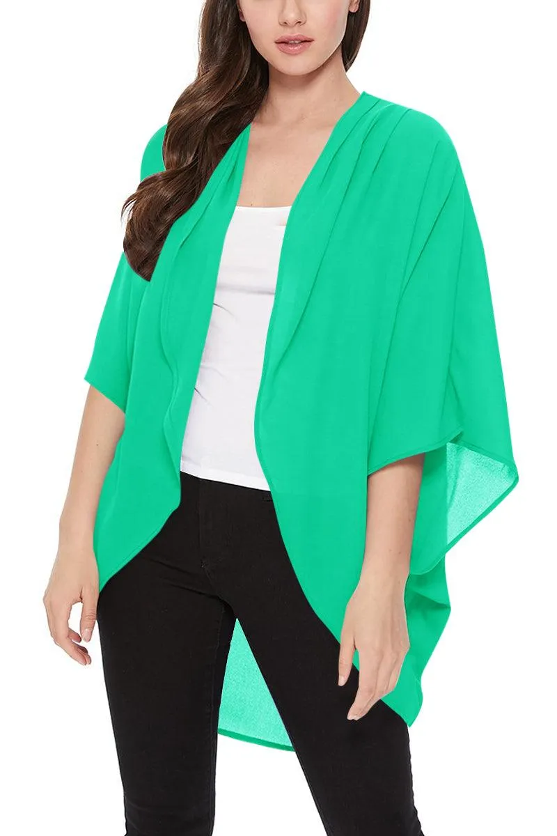 Women's Loose Fit 3/4 Sleeves Kimono Style Cover Up Solid Cardigan S-3XL