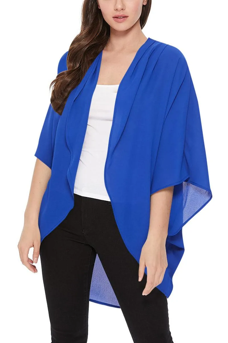 Women's Loose Fit 3/4 Sleeves Kimono Style Cover Up Solid Cardigan S-3XL