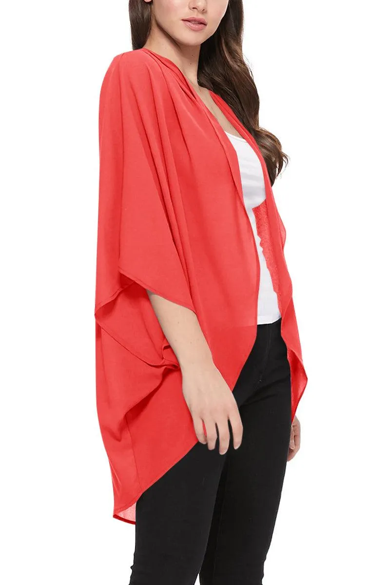 Women's Loose Fit 3/4 Sleeves Kimono Style Cover Up Solid Cardigan S-3XL
